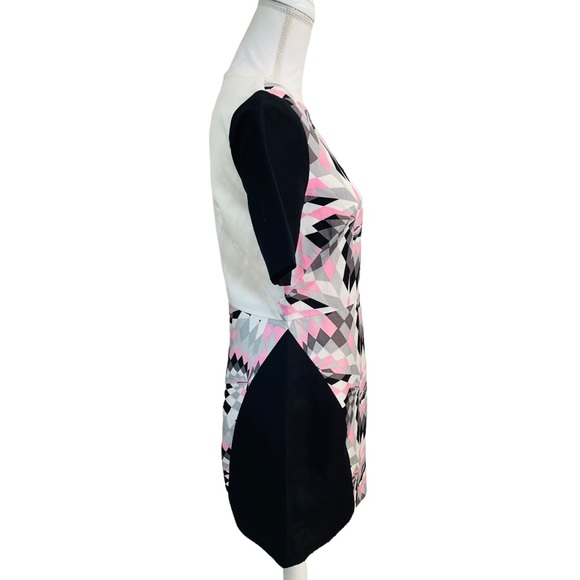 Tibi Black Pink White Abstract Color Block Silk Linen Dress Colorful Career Wear - Picture 6 of 11
